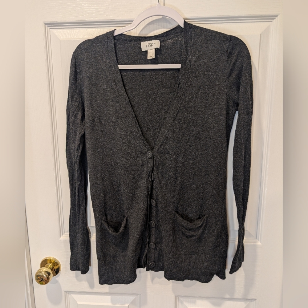 LOFT Charcoal Button-Up Cardigan